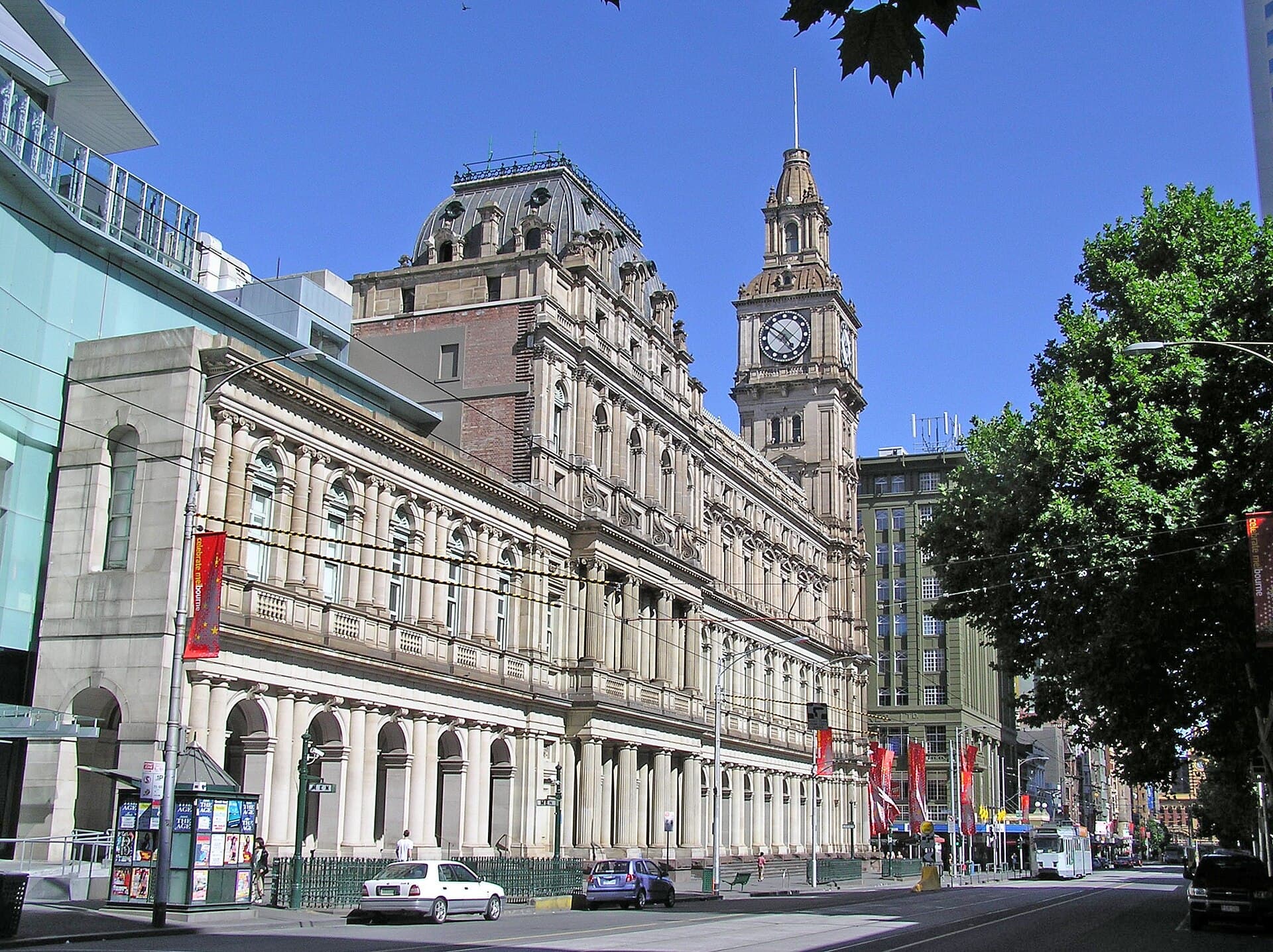 The former Melbourne General Post Office on the corner of Elizabeth and Bourke Streets, a large heritage commercial building in the Melbourne CBD.