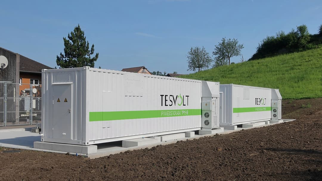 A large battery storage power station with a capacity of 6.24 MWh and an output of 5 megawatts (Tesvolt TPS-E).